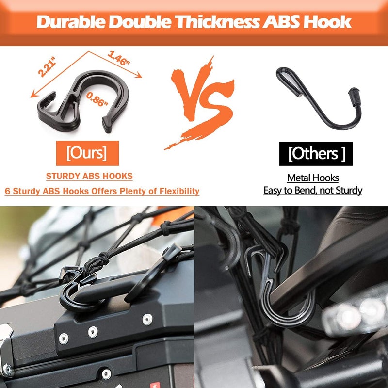 Thewinio Cargo Net 15"x15" Stretches to 30"x30" with Thicken Hooks | Natural Latex Core, Tight 2”x2” Mesh Small Heavy Duty Bungee Net for Motorcycle Helmet, Bike, ATV, UTV, Luggage (Black, 1 Pack) - Image 5